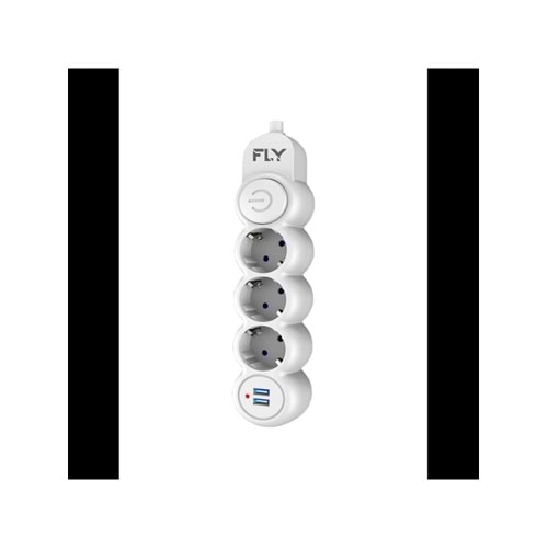 FLY 3393-01 3 Soket 2 USB Akım Korumalı Priz 2.1A Anahtarlı 2Mt Kablo (Beyaz)