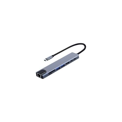 Frisby FA-7682C Type-C - 8 in1 RJ45+TF/SD+HDMI+USB*2+Type-C+PD