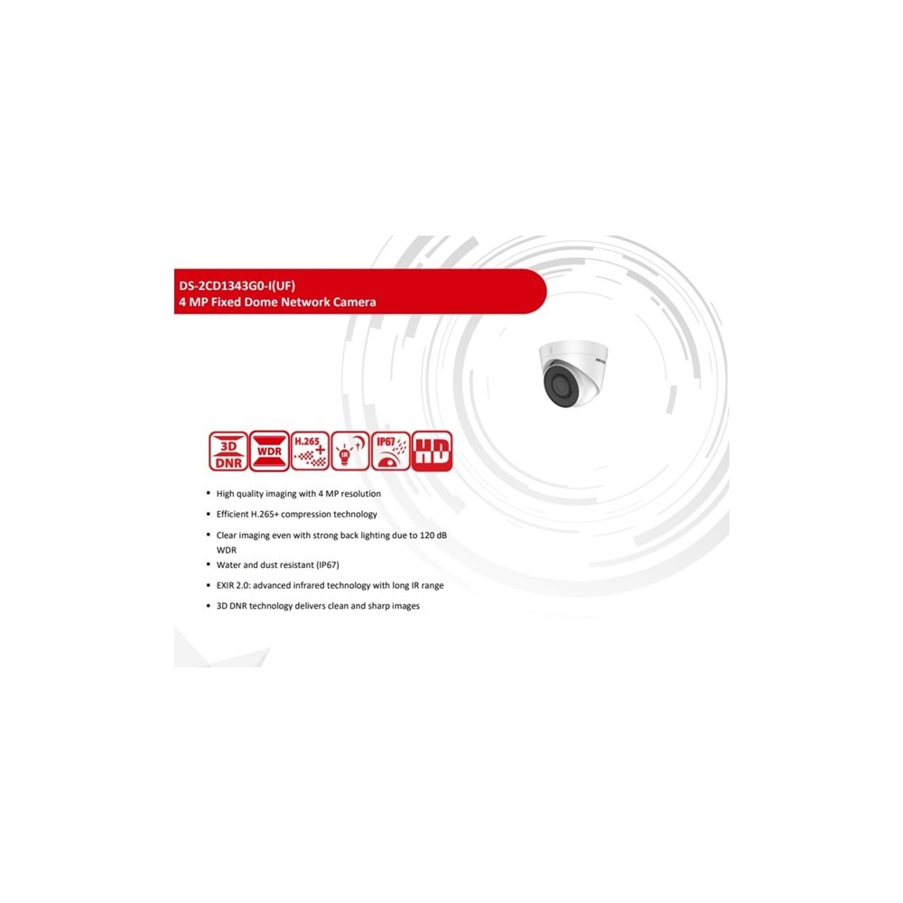 Hikvision DS-2CD1343G0-IUF 4MP DOME IP IR Turret Kamera H.265+ Dahili Mikrofon