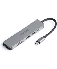 Dark USB 3.1 Type-C 9in1 Ethernet/HDMI/TF SD Kart Okuyucu/USB 3.0/Kulaklık Çoklayıcı Dönüştürücü Çevirici HUB (DK-AC-U31X36)