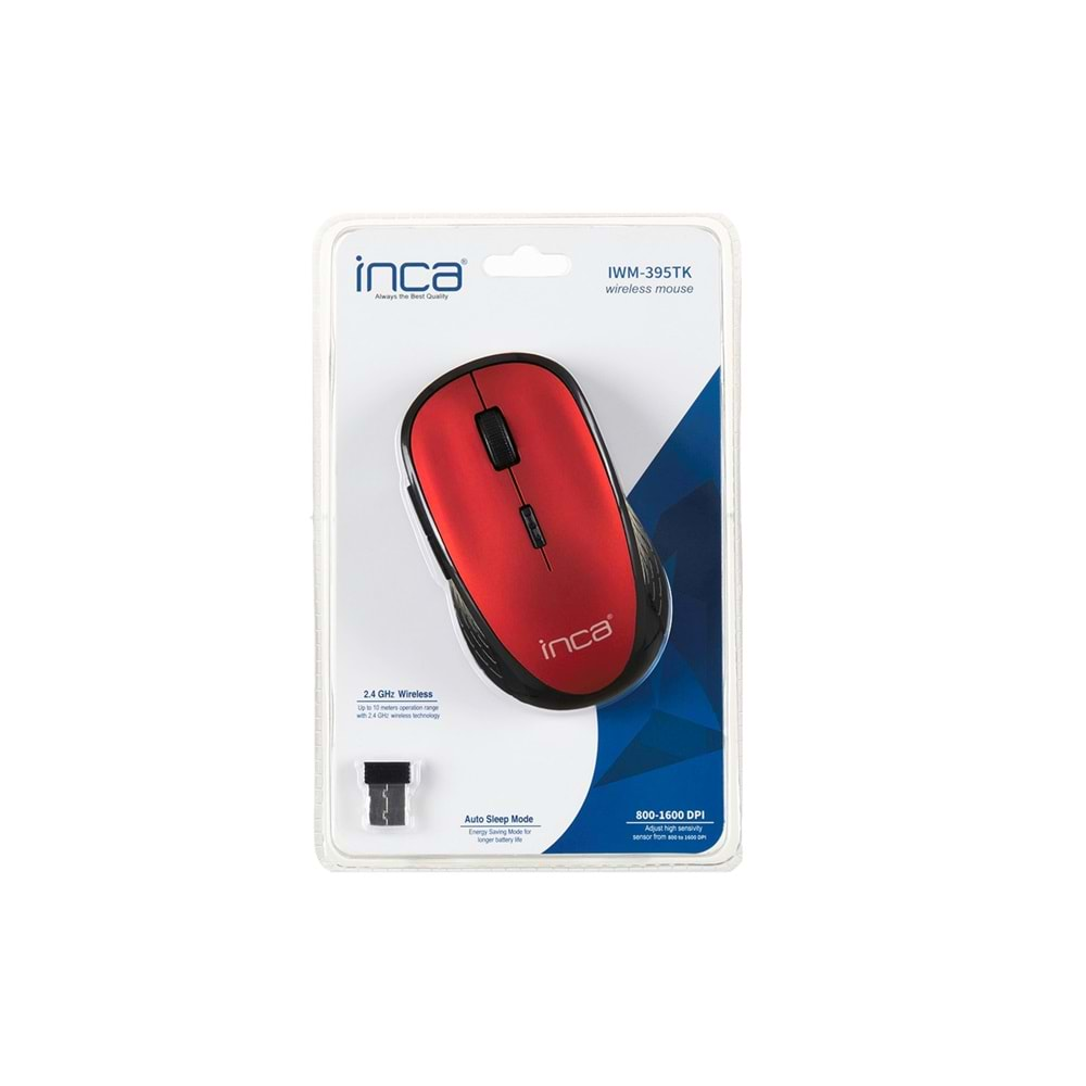 Inca IWM-395TK Kırmızı Kablosuz 1600 DPI Mouse