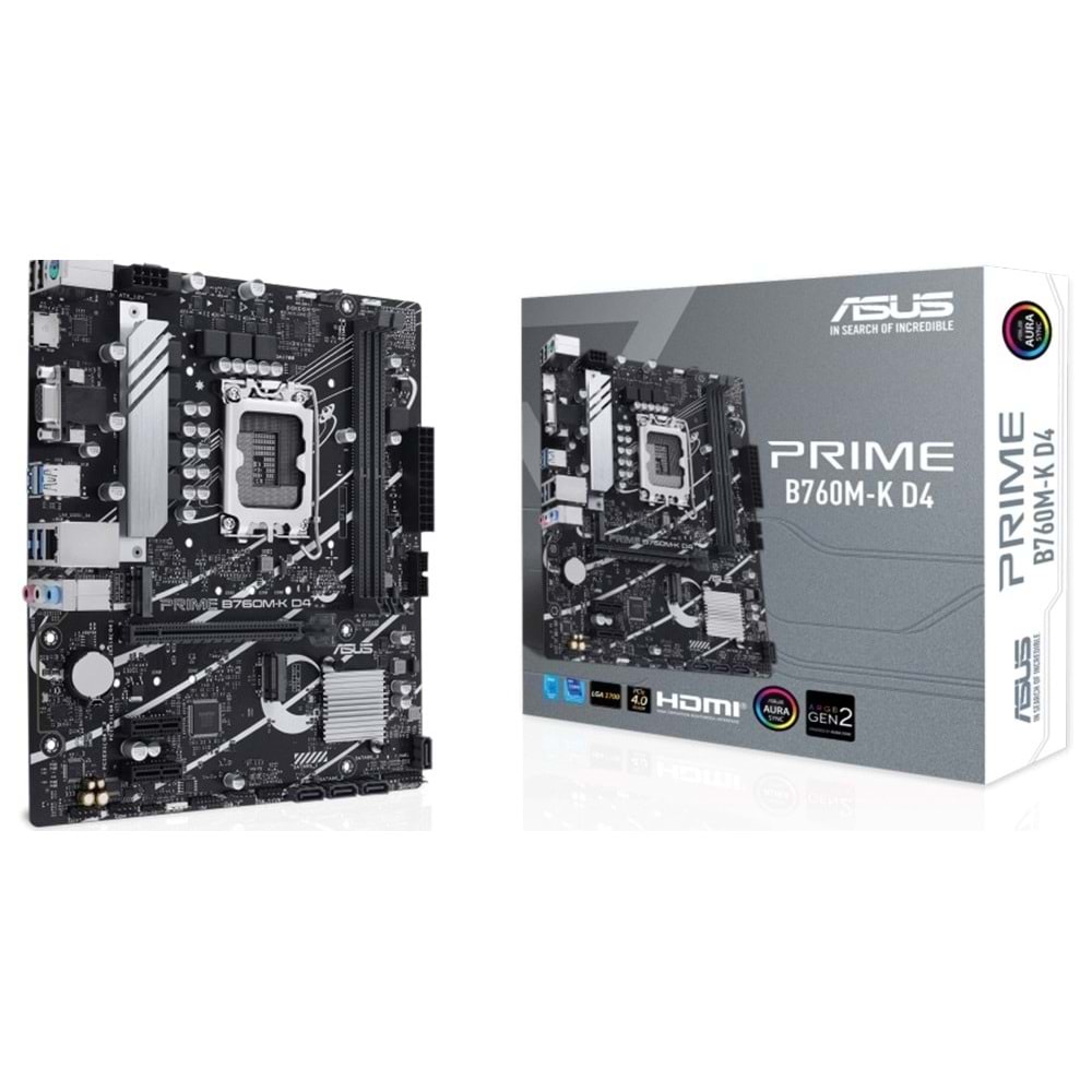 Asus PRIME B760M-K D4 DDR4 5333MHZ 1XVGA 1XHDMI 2XM.2 USB 3.2 1700P MATX Anakart