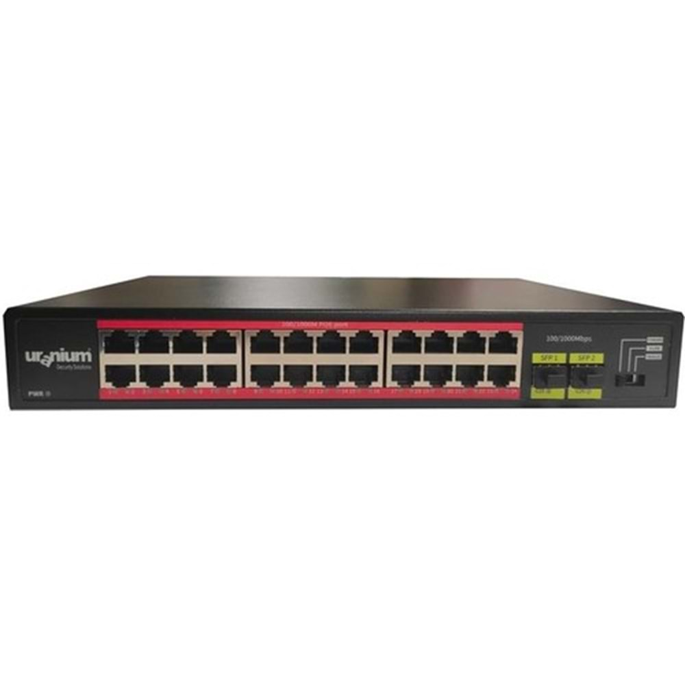 Uranium POE-G2402SFP-300W 24 Port Gigabit+2XGB Sfp Uplink Rackmount Poe Switch