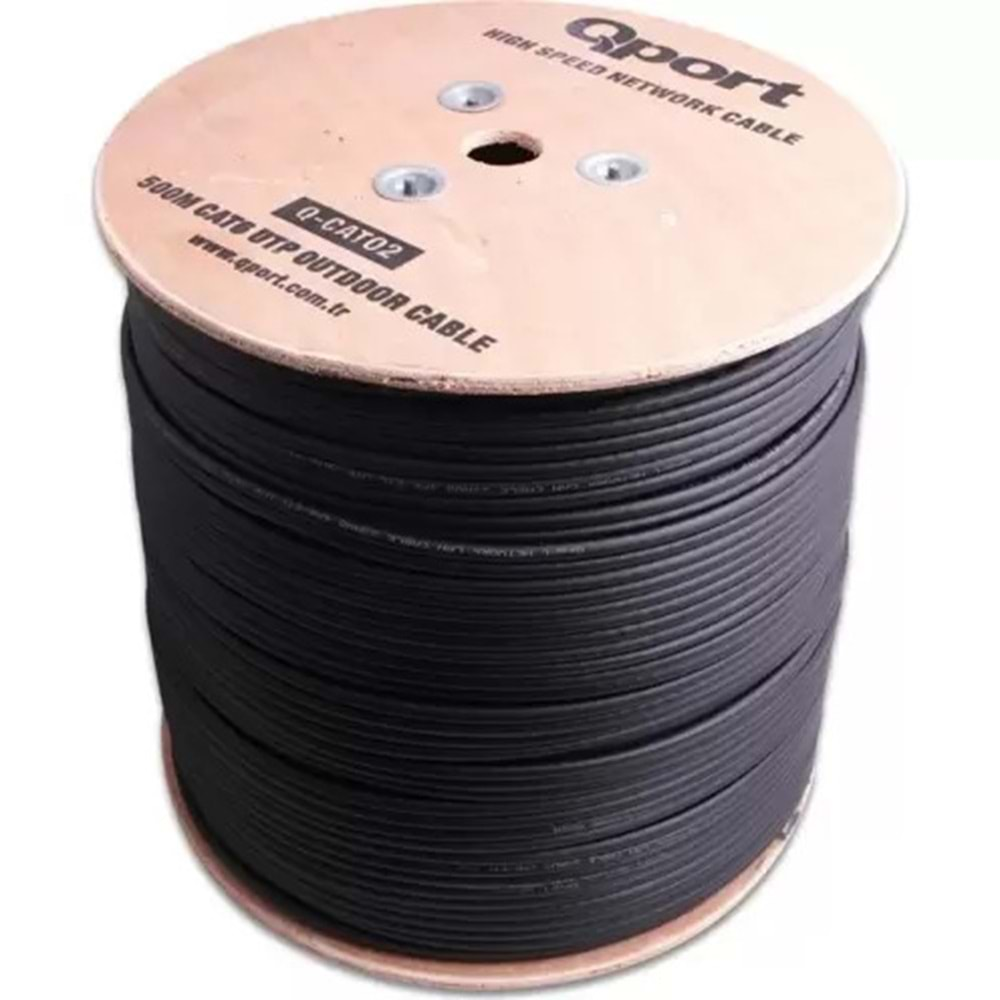 Qport Q-CATO2 500MT Makaralı Outdoor 23AWG 0.58MM Siyah Cat6 Kablo