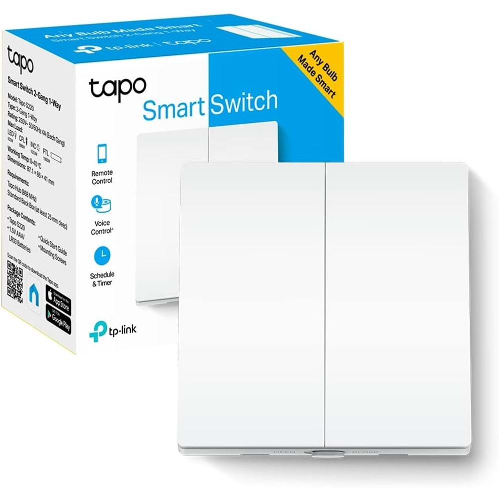 TP-Link Tapo S220 Akıllı Kablosuz Işık Anahtarı ( 2 Düğme - 1 Yol )