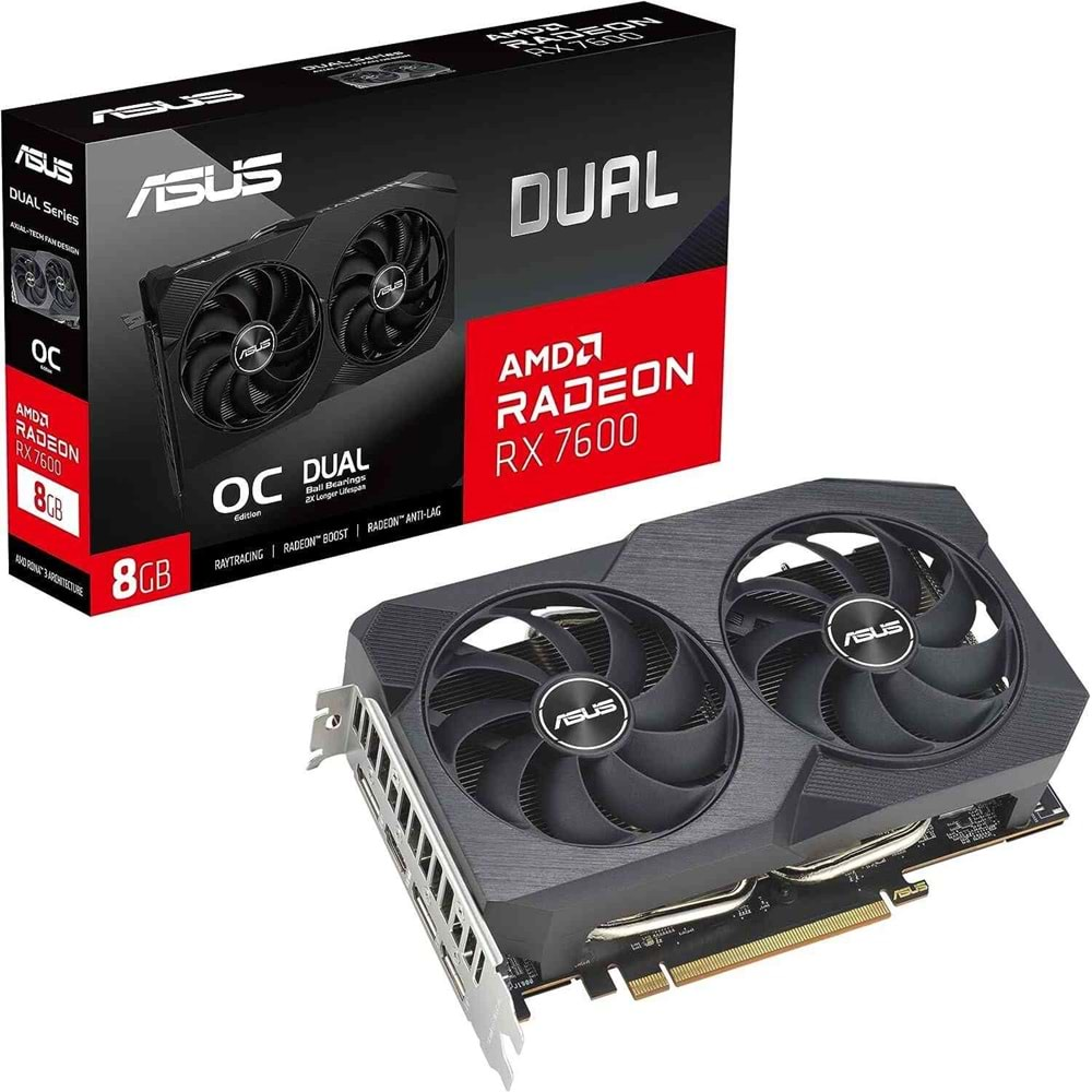 Asus DUAL-RX7600-O8G-V2 8GB 128Bit GDDR6 DP/HDMI PCI 4.0 Ekran Kartı