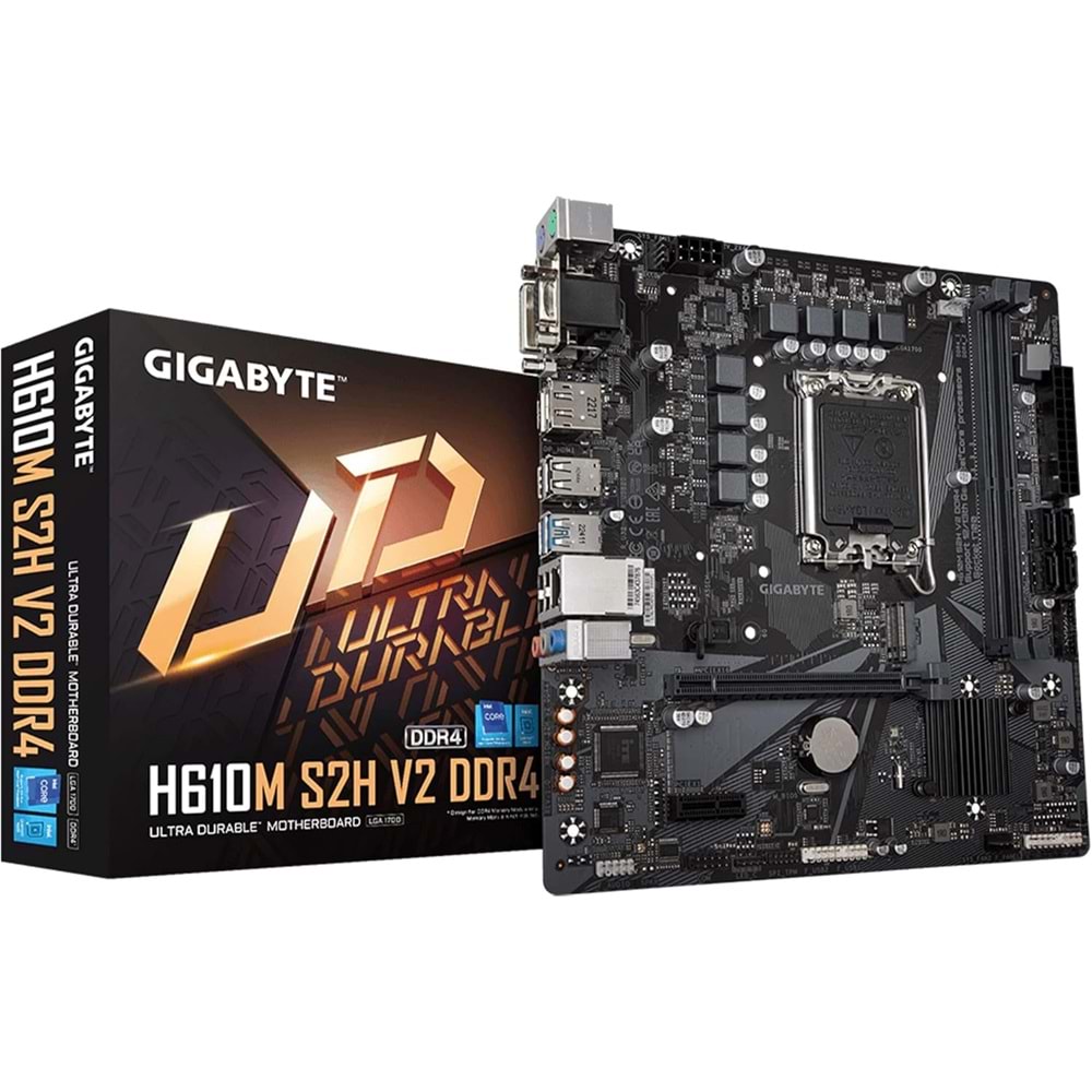 Gigabyte H610M-S2H-V2-DDR4 3200Mhz 1XVGA 1XHDMI 1XDP 1XDvi 1XM.2 USB 3.2 Matx 1700P Anakart