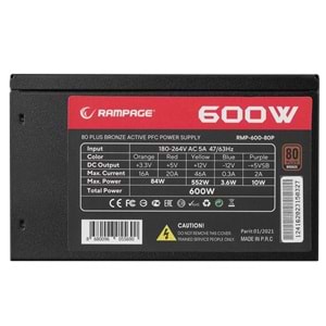 Rampage RMP-600-80P 600W 80+ Bronze Power Supply