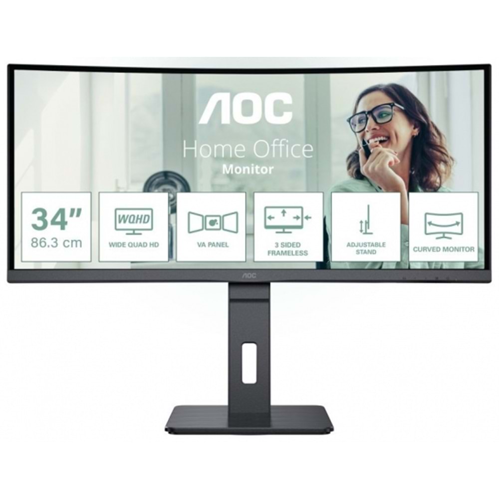 Aoc CU34P3CV 4Ms 100Hz 1XHDMI 1XDP USB Type-C RJ45 WQHD 3440X1440 Hoparlör Pivot Curved Vesa Siyah 34