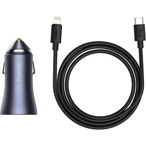 Baseus Golden Contactor Pro U+C TZCCJD-B0G 40W Koyu Gri Araç Şarjı (Type-C To Lightning Kablo Setli)