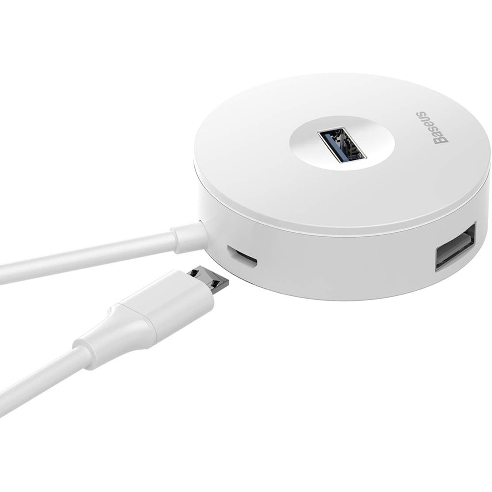 Baseus CAHUB-G02 Round Box Type-C Hub Beyaz (Çıkış: 1XUSB 3.0 3XUSB 2.0 Micro USB Giriş: Type-C)