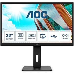 Aoc Q32P2 4Ms 75Hz 2XHDMI 1XDP USB 3.2 Qhd 2560X1440 Hoparlör Pivot Vesa Siyah 31.5