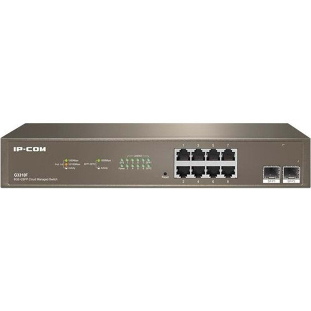 IP-COM G3310F 8 Port Gigabit + 2X10GB SFP Uplink Cloud Yönetilebilir Rackmount Switch