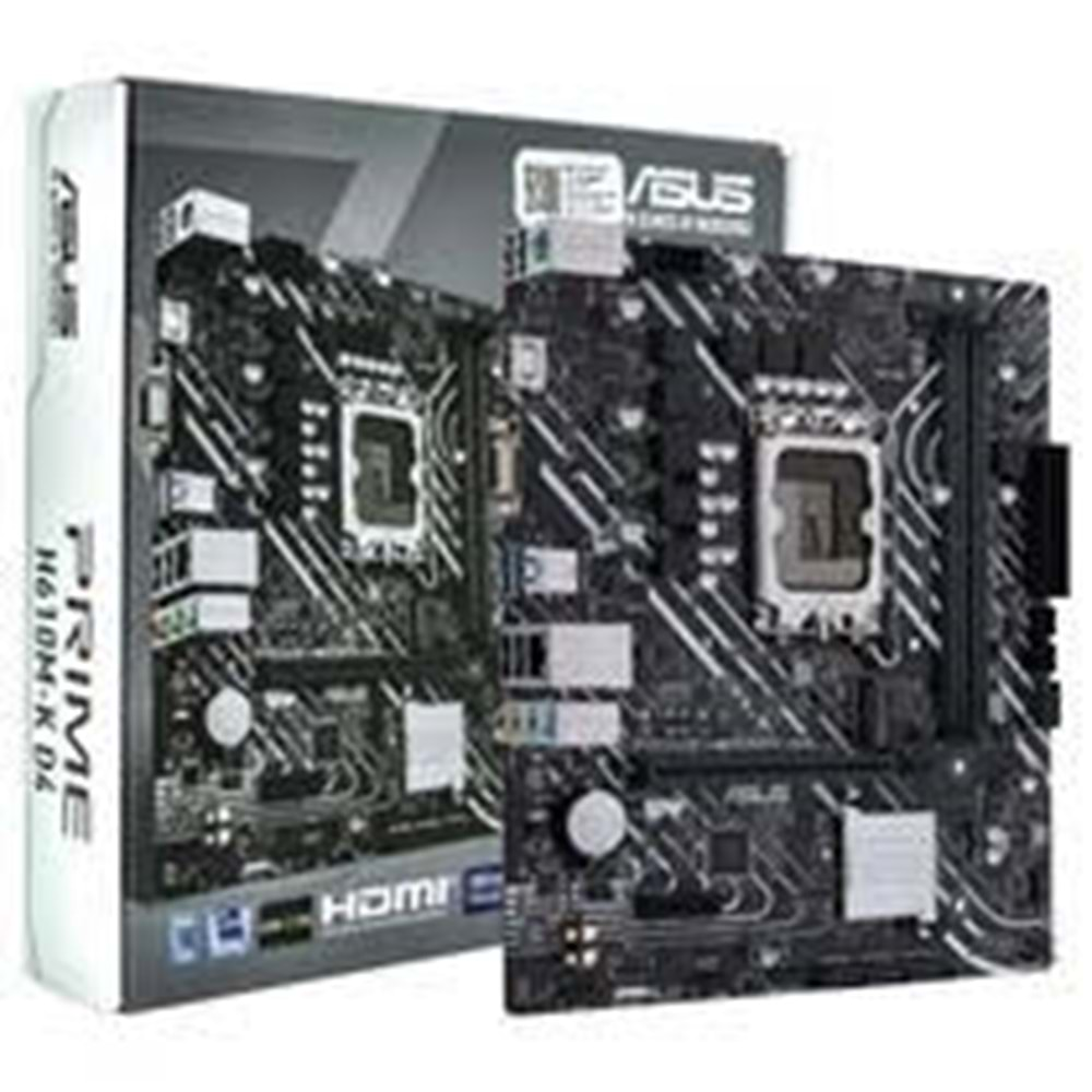 Asus Prime H610M-K DDR5 5600Mhz 1XVGA 1XHDMI 1XM.2 USB 3.2 Matx 1700P (13. VE 12.Nesil İşlemci Uyumlu)