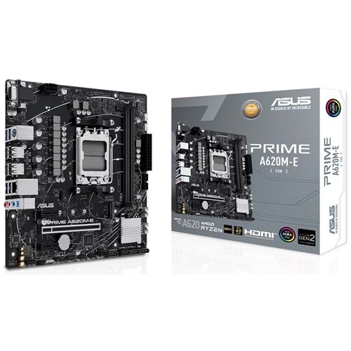 Asus Prime A620M-E-CSM DDR5 7000Mhz 1XVGA 1XHDMI 1XDP 1XM.2 USB 3.2 Matx AM5 (AMD AM5 7000 Serisi İle Uyumlu)