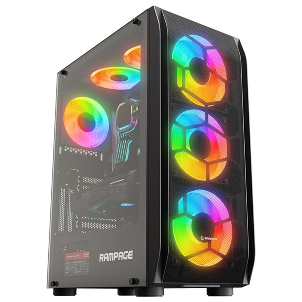 Rampage Hollow 650W 80+ 4X12CM ARGB FAN+ Kontrolcü Temperli Cam MID Tower Gaming Oyuncu Kasası