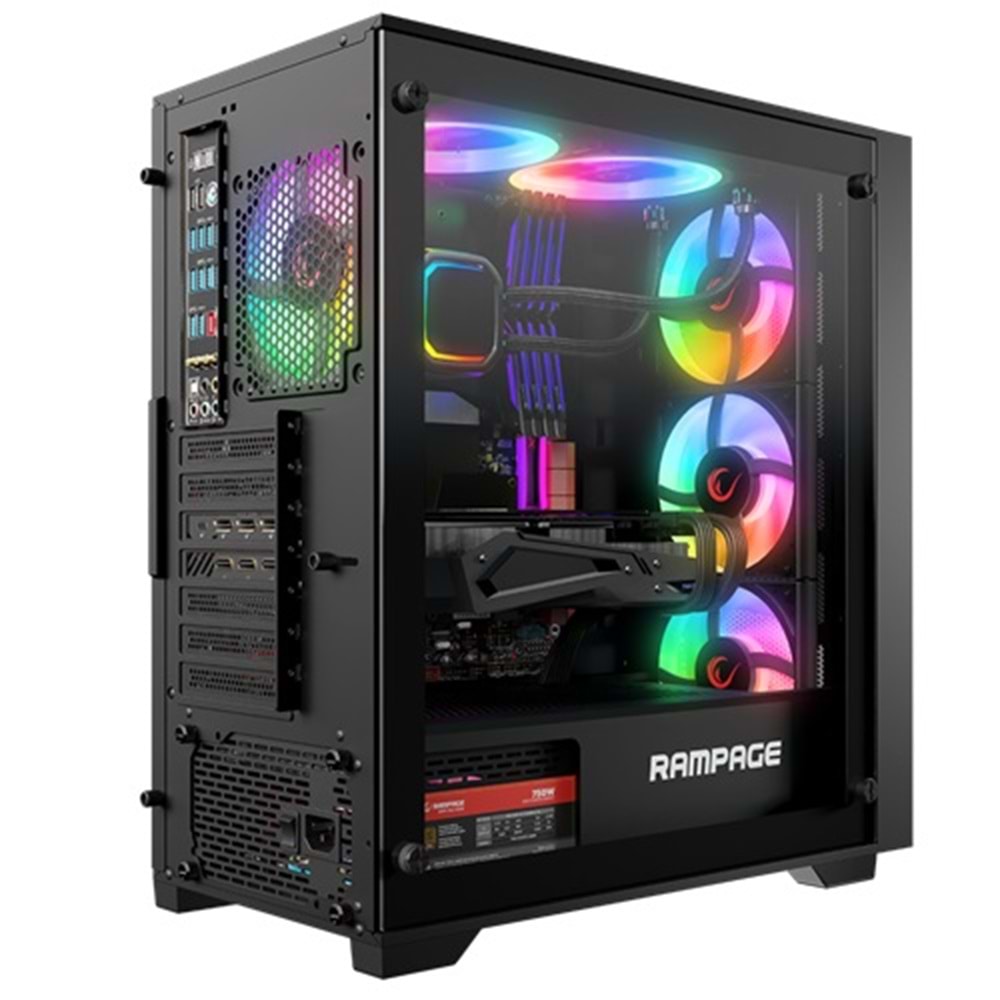 Rampage Voyager 750W 80+ Bronze Siyah 4*RGB AUTO FAN ATX MIDI Tower Gaming Oyuncu Kasası