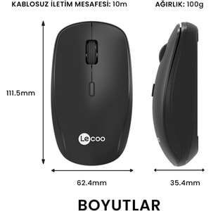 Lenovo Lecoo USB Optik Kablosuz Mouse Siyah WS203