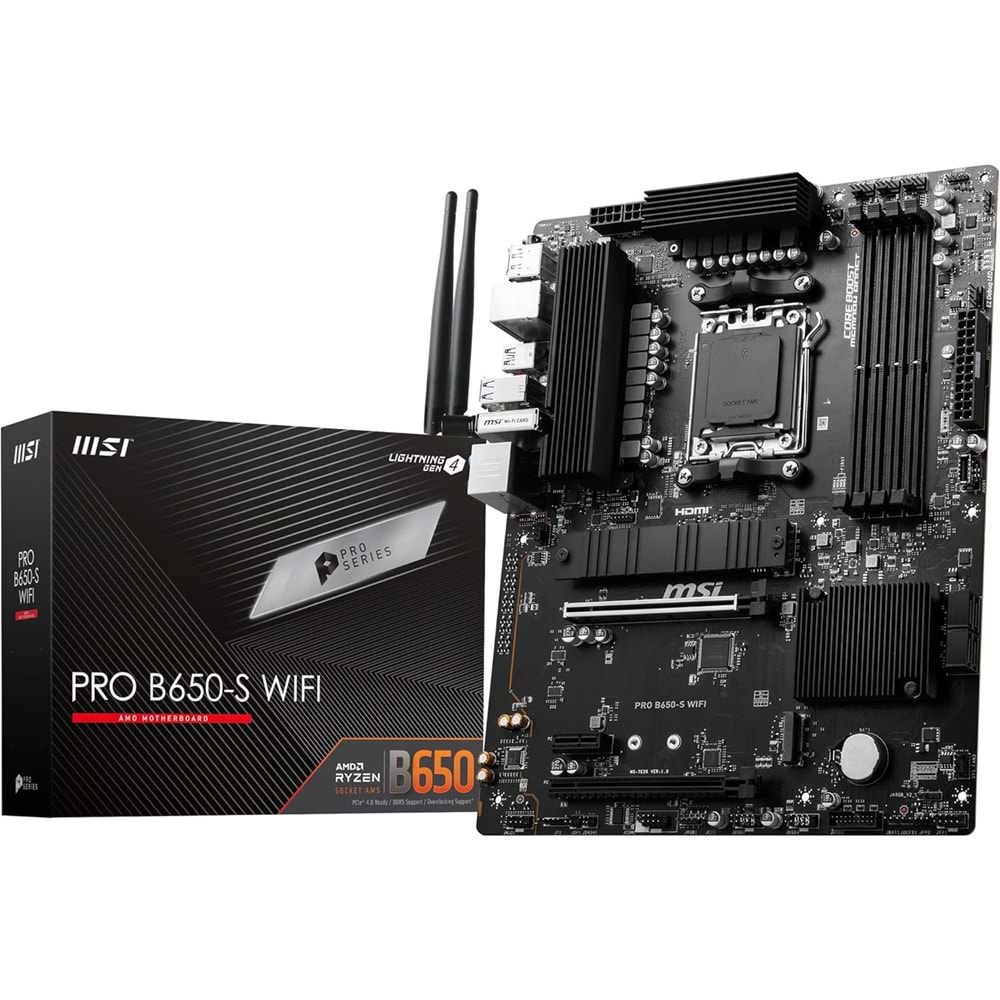 MSI Pro B650-S WiFi DDR5 7200MHz 1xHDMI 1xDP USB 3.2 M.2 ATX AM5 (AMD AM5 7000 Serisi ile Uyumlu) Anakart