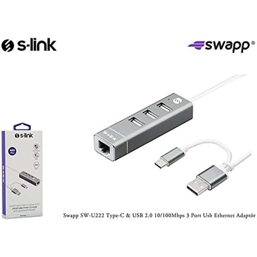 S-Link SWAPP SW-U222 10/100Mbps Type-C USB 2.0 USB Ethernet Adaptör