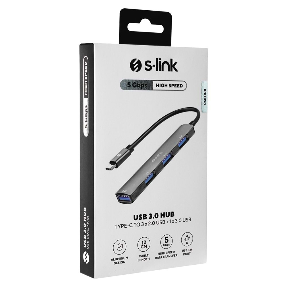 S-Link SW-U324 3xUSB2.0, 1xUSB3.0 Type-C Metal USB Hub Çoklayıcı