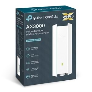 TP-Link Omada EAP650-Outdoor AX3000 Dual Band WiFi 6 1xGigabit RJ45 574Mbps/2.4GHz/2402Mbps/5GHz Access Point (Adaptörlü)