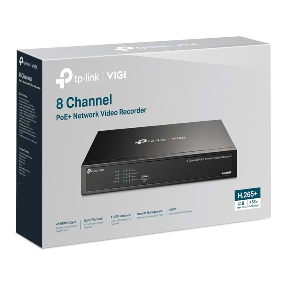 Tp-Link VIGI NVR1008H-8P 8 Kanal PoE+ NVR