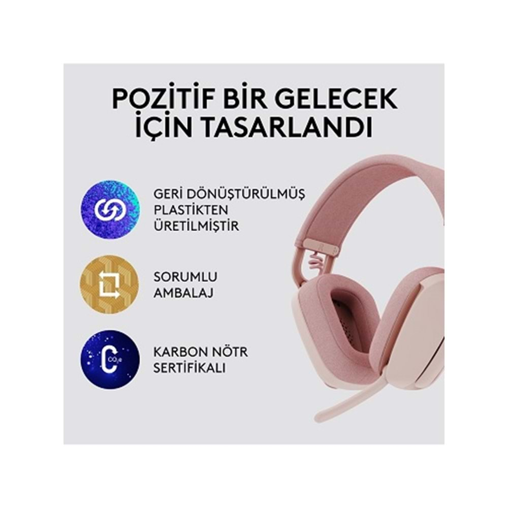 Logitech Zone Vibe 100 Kablosuz Kulaklık Pembe