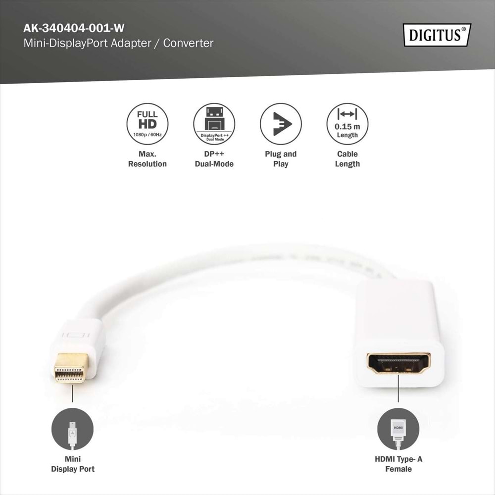 Digitus Mini DisplayPort Çevirici to HDMI Dişi