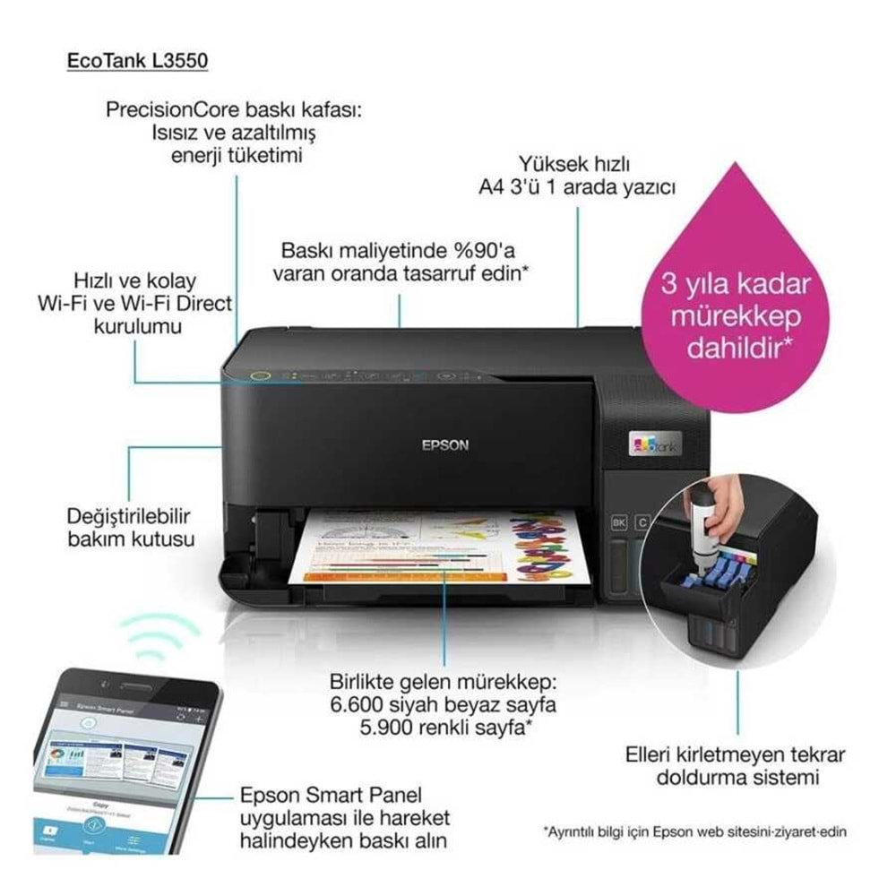 Epson L3550 Çok Fonksiyonlu Tanklı