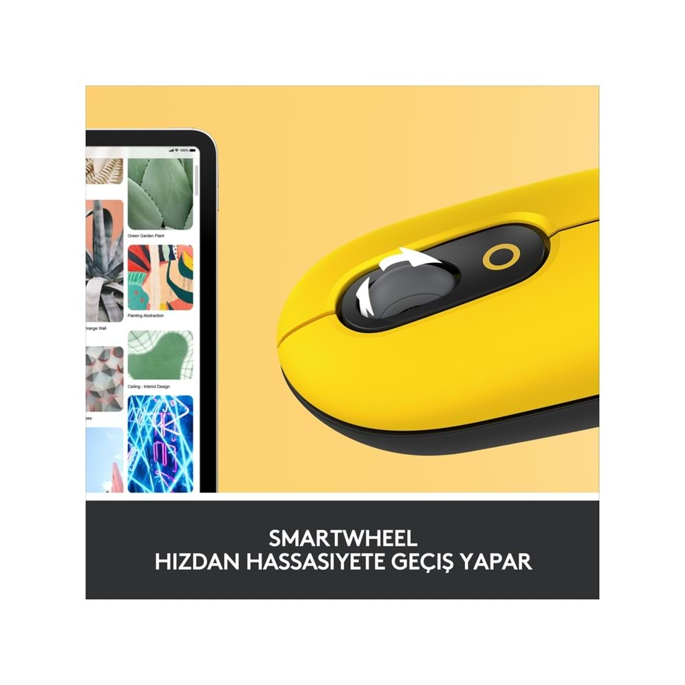 Logitech Pop Kablosuz Mouse Emojili Sarı&Siyah