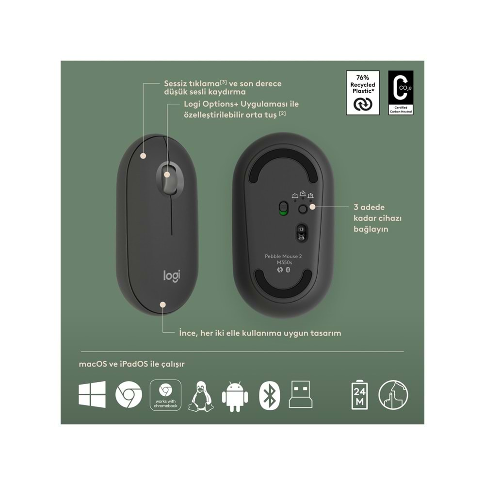 Logitech Pebble 2 Blutooth K&M Set Siyah