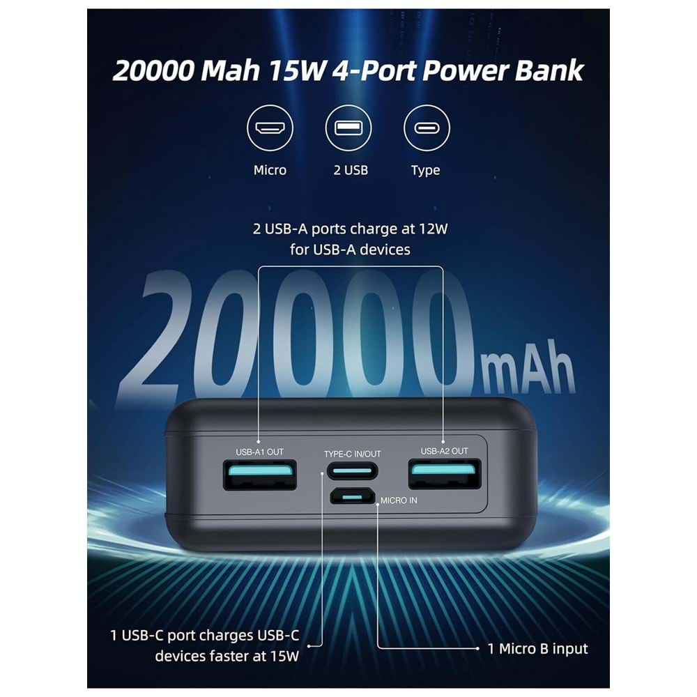 RAVPOWER RP-PB1216 20000 mah Su Geçirmez Taşınabilir Şarj Cihazı Powerbank