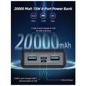 RAVPOWER RP-PB1216 20000 mah Su Geçirmez Taşınabilir Şarj Cihazı Powerbank