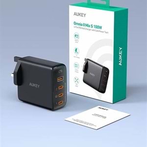 Aukey PA-B7S-BK 100W Dört Bağlantı Noktalı PD GaN Duvar Şarj Cihazı