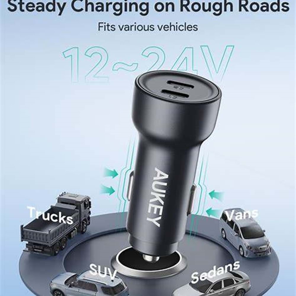 Aukey CC-Y23-BK 65W İki Type-C PD Araç Şarj Cihazı