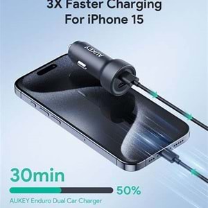 Aukey CC-Y23-BK 65W İki Type-C PD Araç Şarj Cihazı