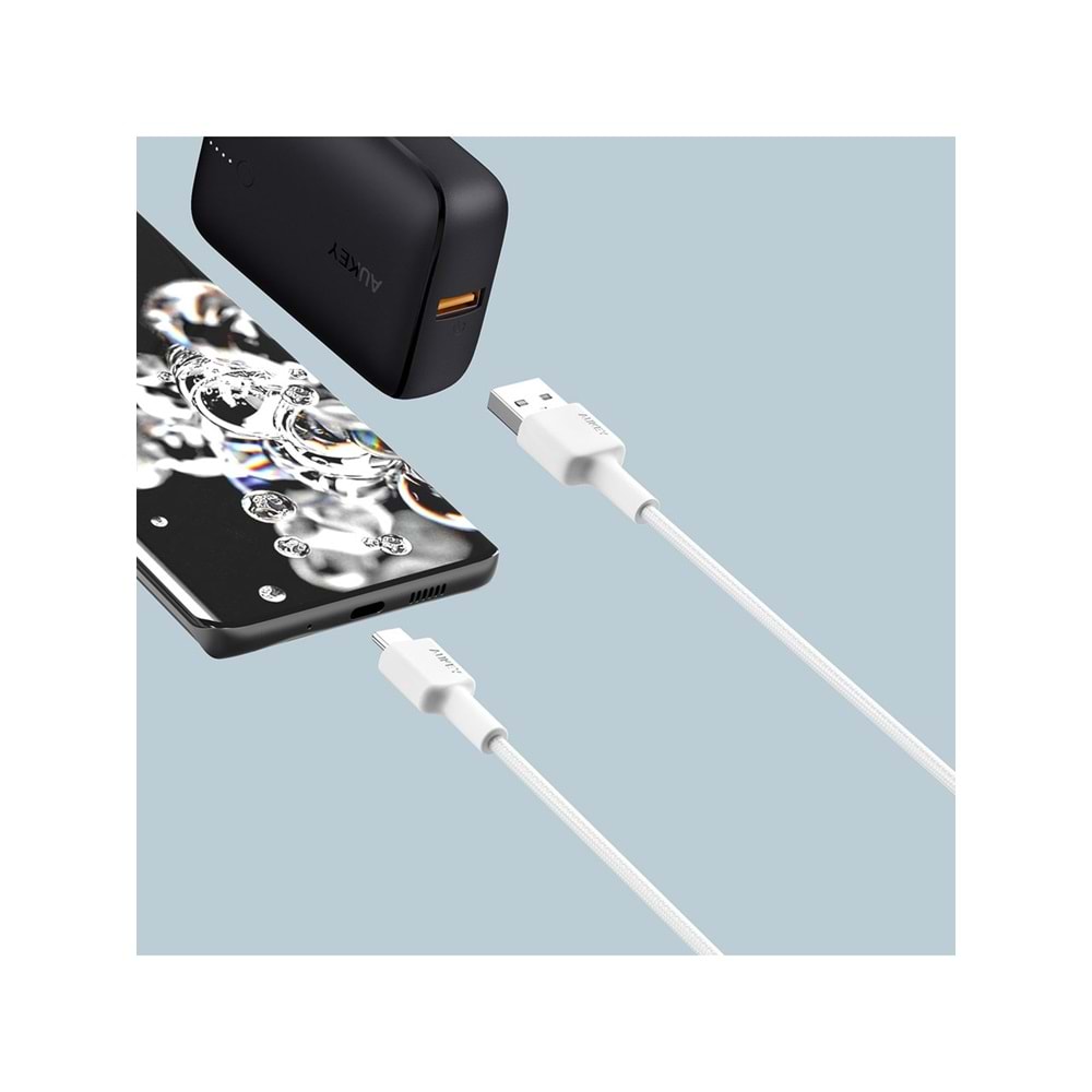 Aukey CB-CD30-WH Naylon Örgülü USB-A Type-C Şarj Kablosu (0,9 m)