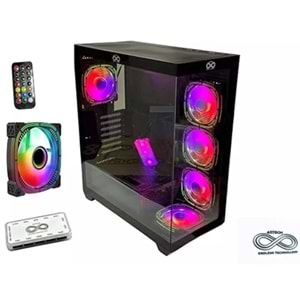 Aztech AZT201 W5*RGB Fan Uzaktan Kumandalı Temperli Cam RGB Switch Beyaz Akvaryum Gaming Kasa