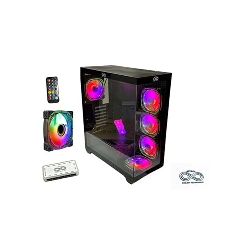 Aztech AZT201 W5*RGB Fan Uzaktan Kumandalı Temperli Cam RGB Switch Beyaz Akvaryum Gaming Kasa