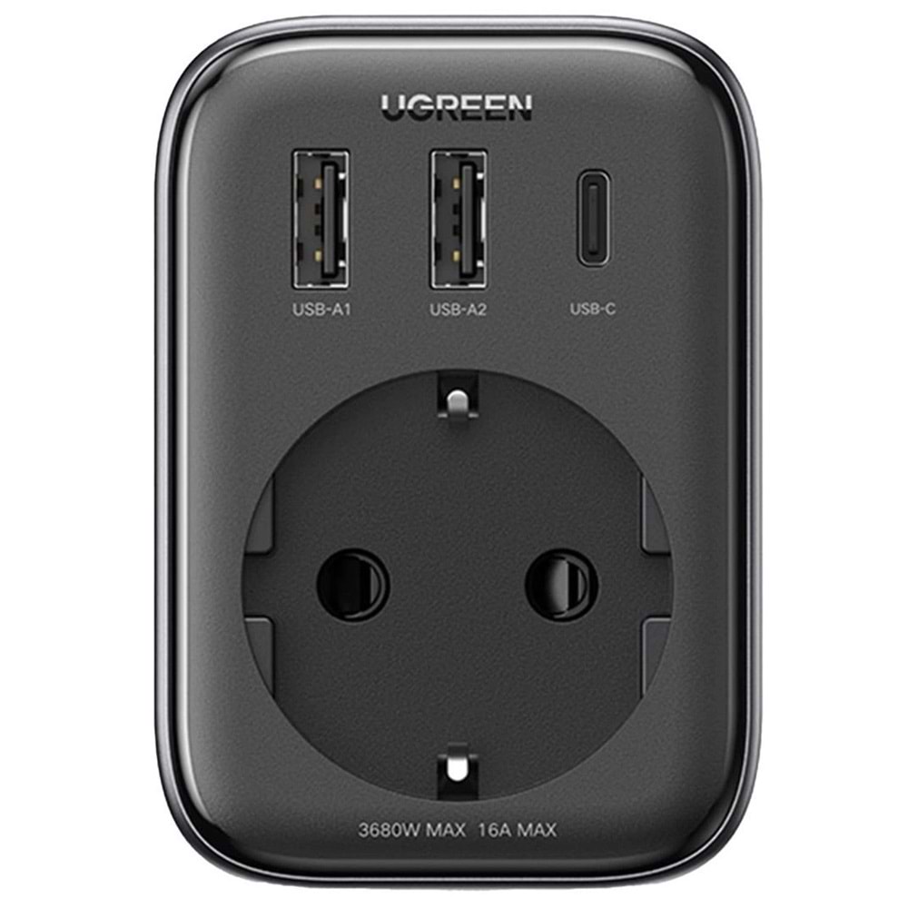 UGreen Akım Korumalı Prizi 2XUSB-A TYPE-C 30W Gan Hızlı Şarj Cihazı
