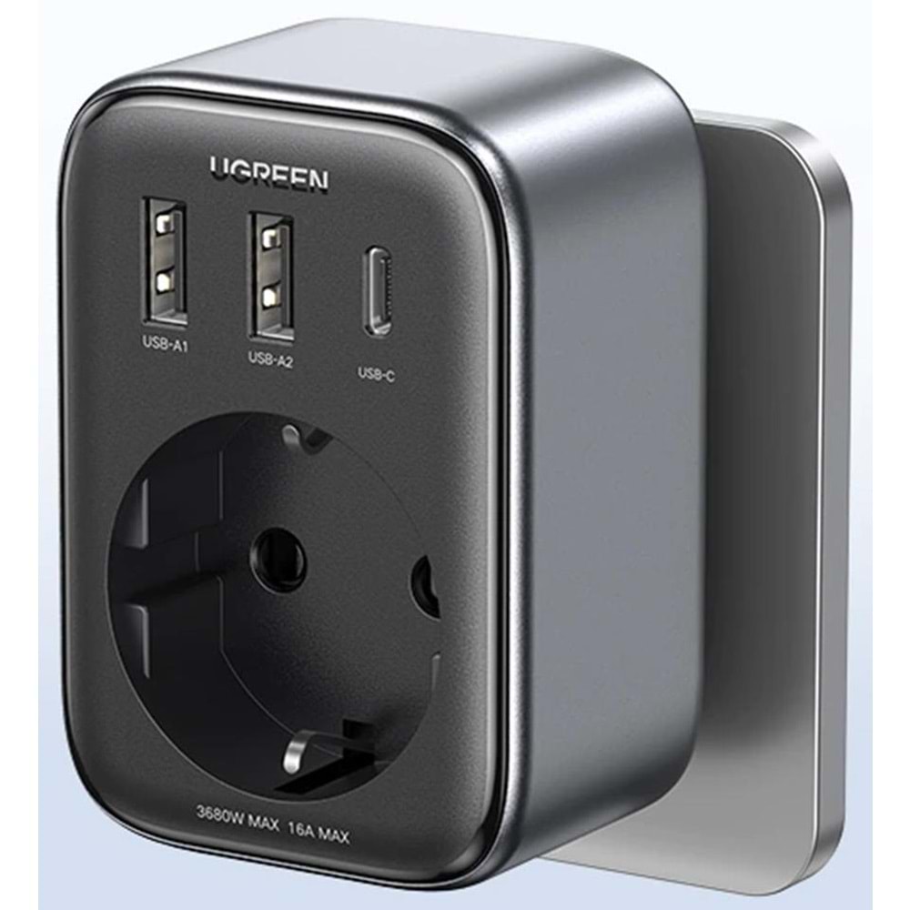 UGreen Akım Korumalı Prizi 2XUSB-A TYPE-C 30W Gan Hızlı Şarj Cihazı