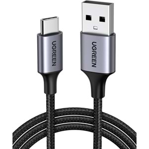 UGreen TYPE-C TO USB-A 3A QC Örgülü Hızlı Şarj Kablosu 1 MT Siyah