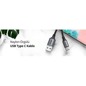 UGreen TYPE-C TO USB-A 3A QC Örgülü Hızlı Şarj Kablosu 1 MT Siyah