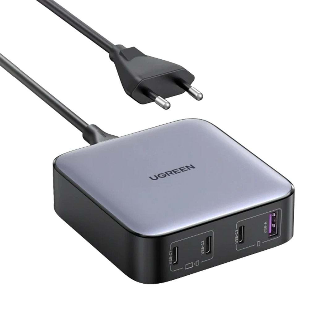 UGreen Nexode 100W GAN MASAÜSÜ Hızlı Şarj Cihazı TYPE-C QC PD 4 PortLU 3XUSB-C 1XUSB-A GRİ 90928