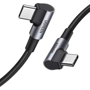 UGreen USB-C 60W 3A QC PD Çift Tarafı 90 Derece Örgülü Hızlı Şarj Kablosu 2 MT Siyah