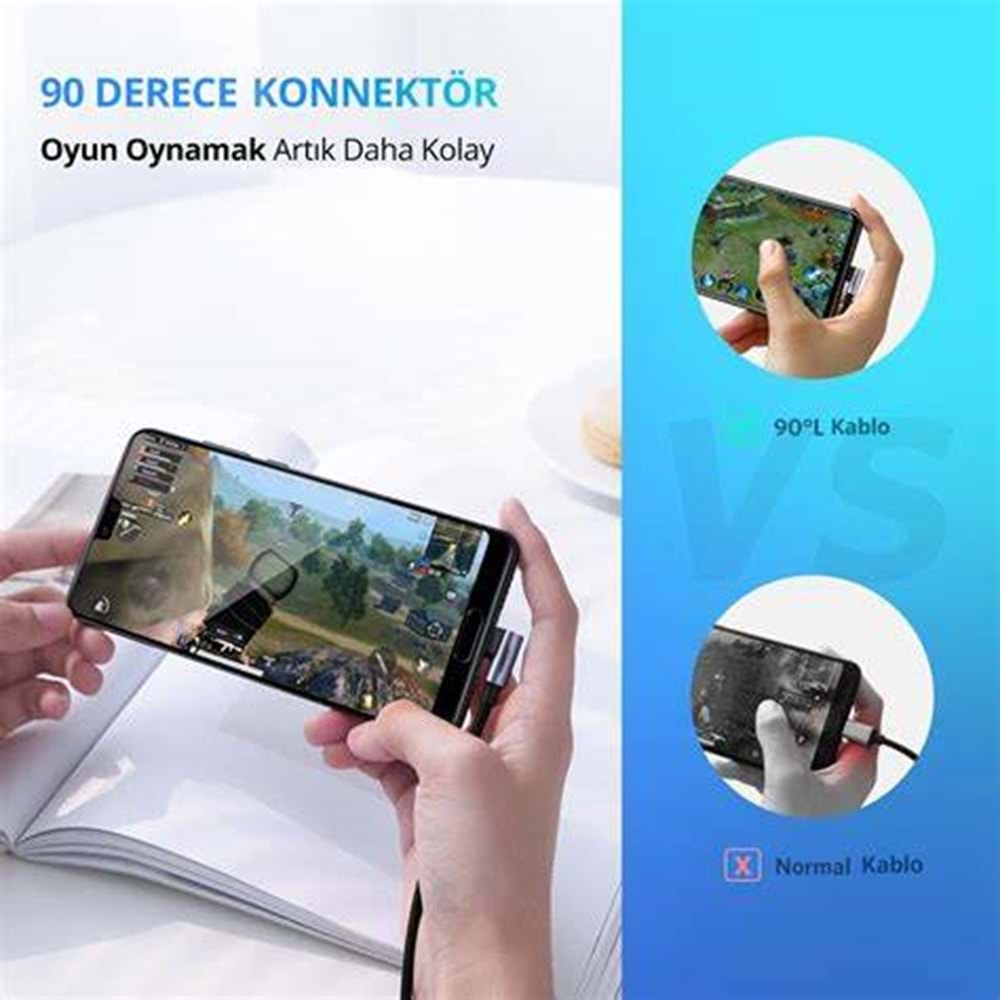 UGreen USB-C 60W 3A QC PD Hızlı Şarj Kablosu 1 MT Beyaz