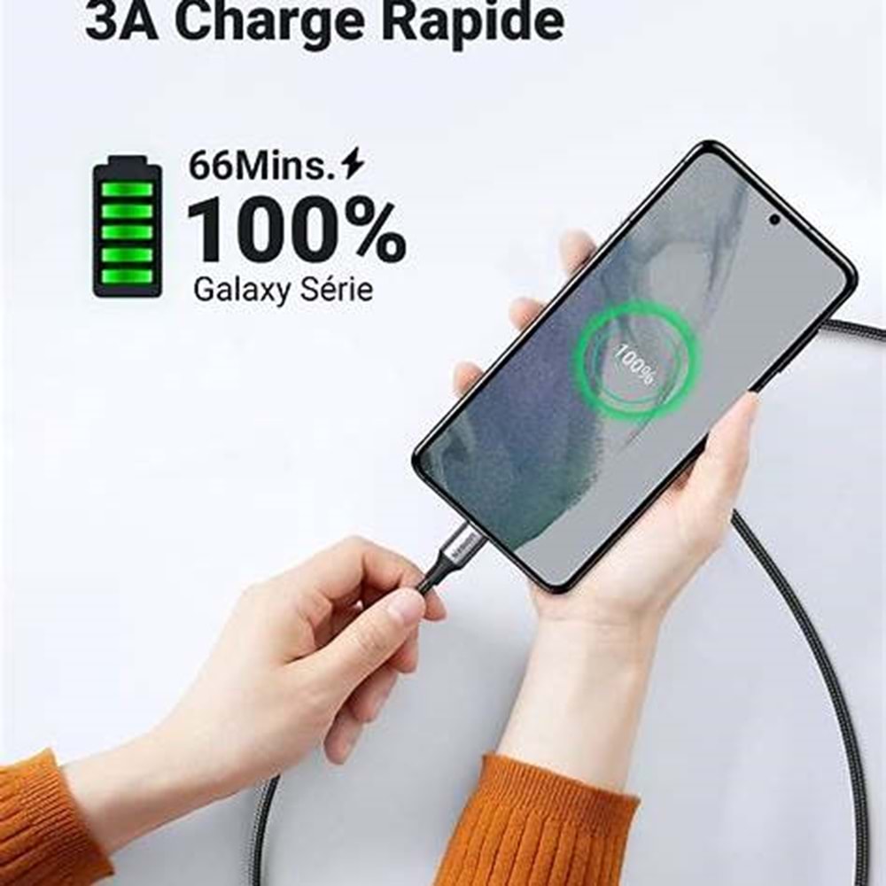UGreen USB-C 60W 3A QC PD Hızlı Şarj Kablosu 1 MT Beyaz