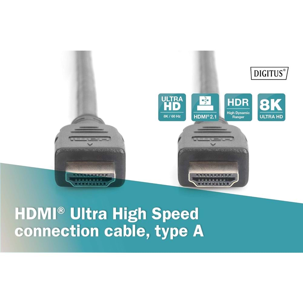 Digitus HDMI Kablo Altın Uçlu Siyah (3m) 8K