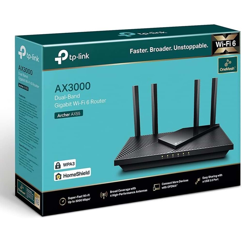 Tp-Link Archer AX55 PRO AX3000 2402MBPS DUAL BAND 2.5G GIGABIT WI-FI 6 Router